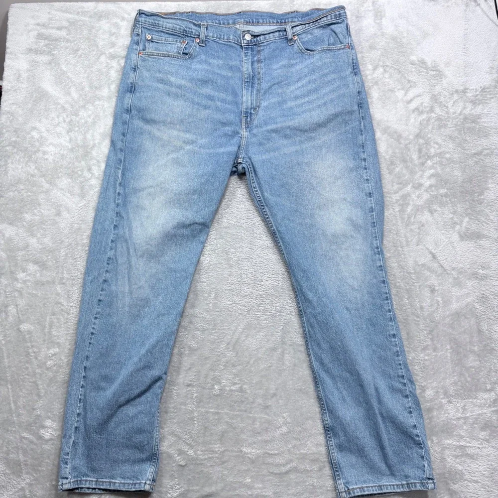 Levi's 505 Regular Fit Jeans Mens 42x32 Light Blue Stretch Straight Leg Denim